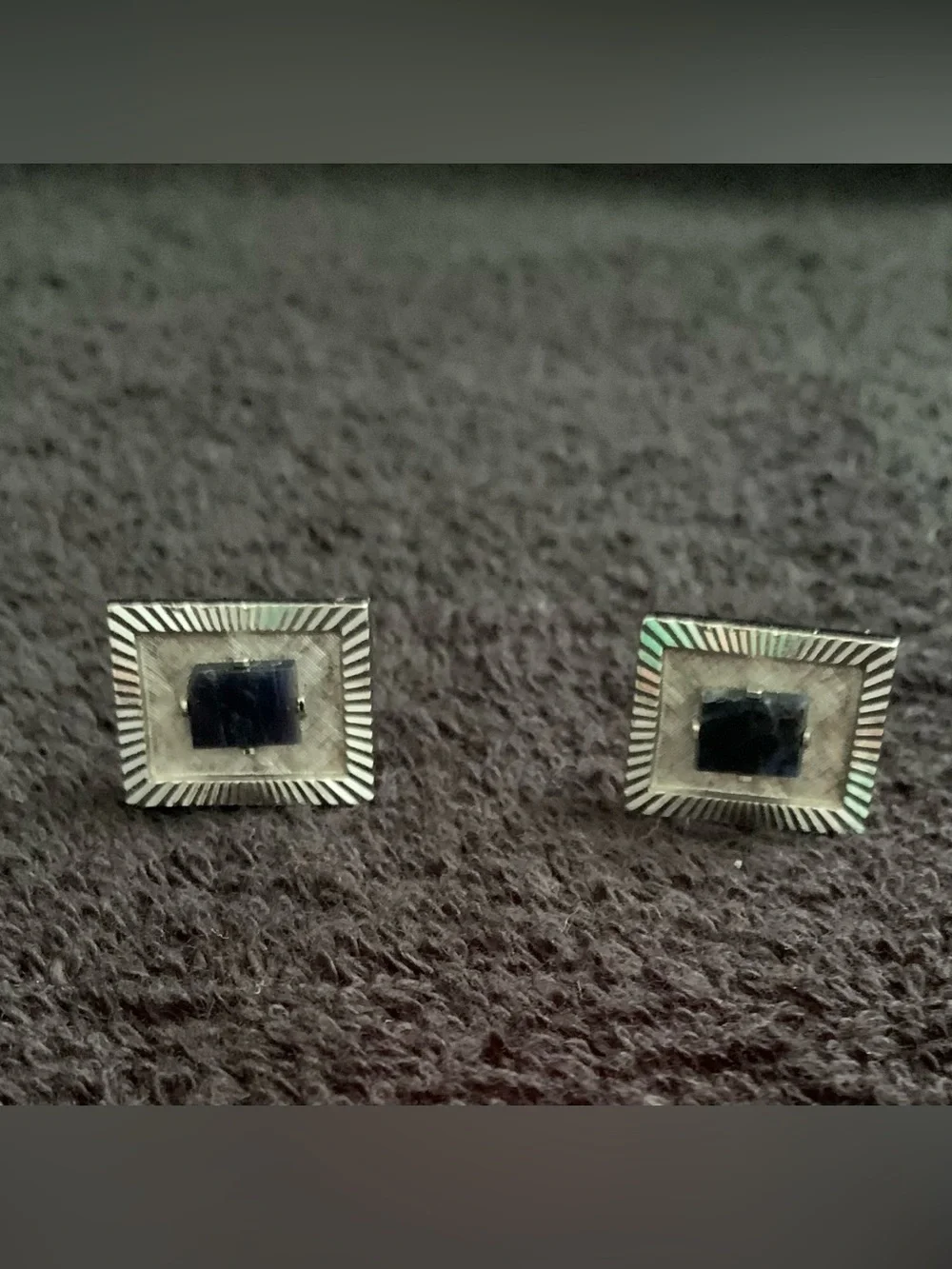 Vintage Silver-Tone Cufflinks with A Black Stone Accent